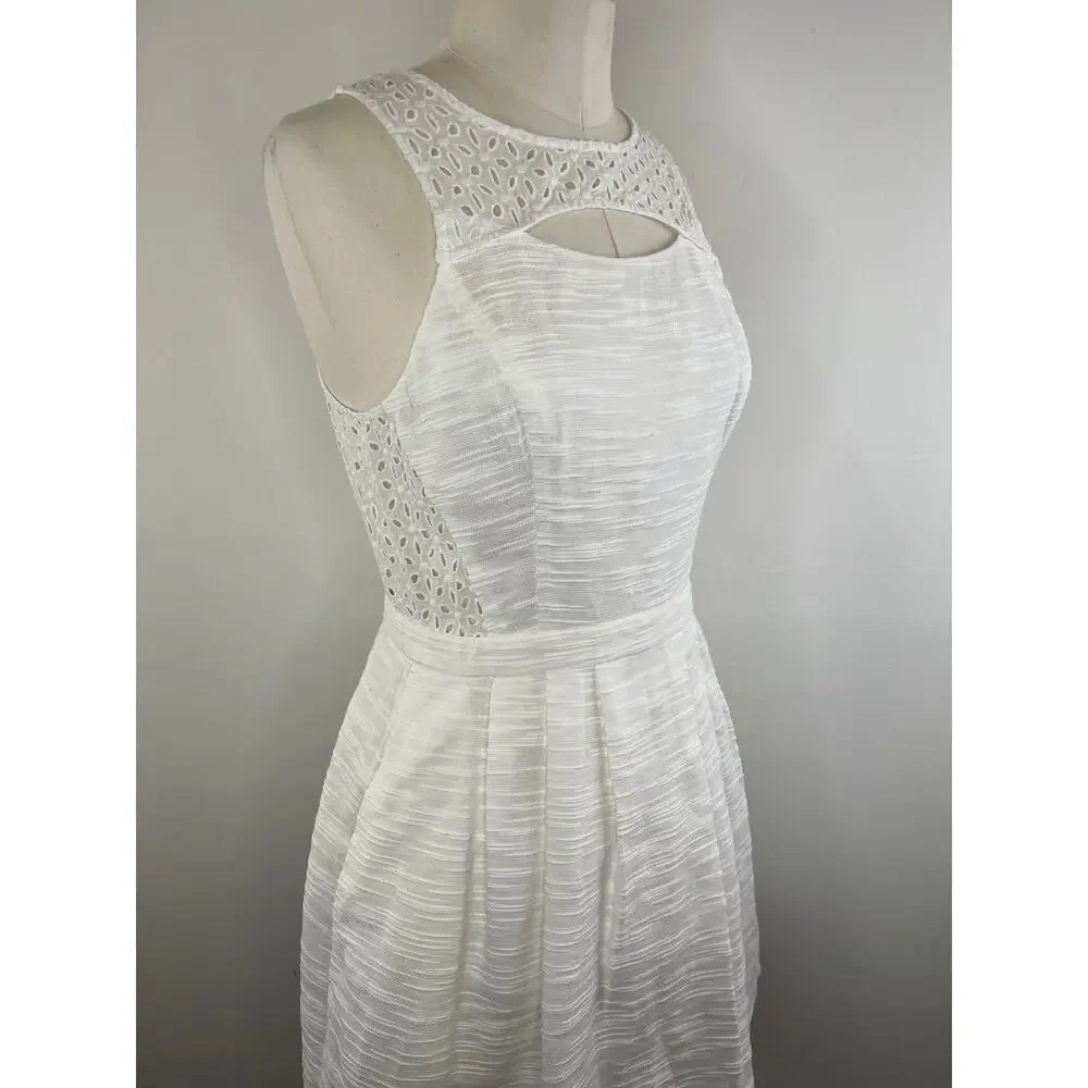 Ali Ra White Cotton Eyelet Cutout Crochet Sleeveless Fit Flare Short Dress 4 S